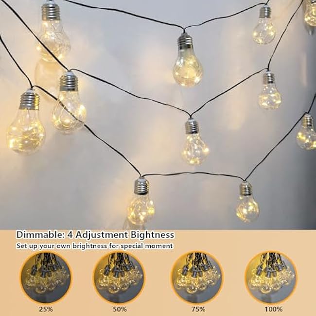 Battery Operated Outdoor Lights 22.85FT 20 Edison Bulb String Light Outdoor 100 LED Fairy Lights with Timer & 8 Modes, Warm White Indoor String Light for Wedding Patio Balcony Christmas Camping Decor