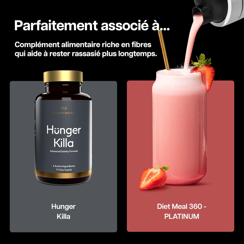 Protein Works | Diet Meal 360 – PLATINUM Innovation, Shake Repas Diététique, Soutient Perte de Poids, 26 Vitamines & Minéraux, Graines de Lin, Inuline, Oméga‑3, Fraise à la Crème, 16 Repas, 1kg
