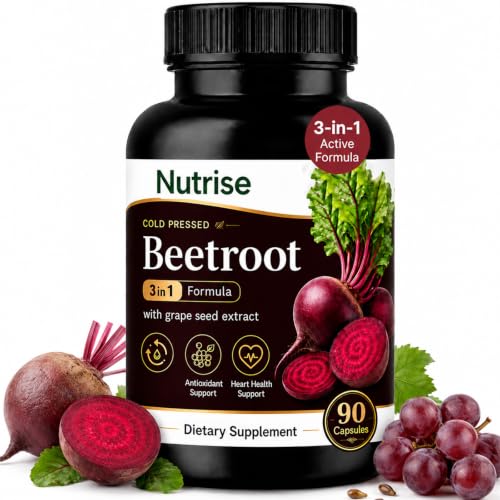 Limphoria Nutrise Beetroot Capsules with Grape Seed Extract, 3-in-1 Plant-Based Formula for Energy, Stamina & Focus, 90 Count