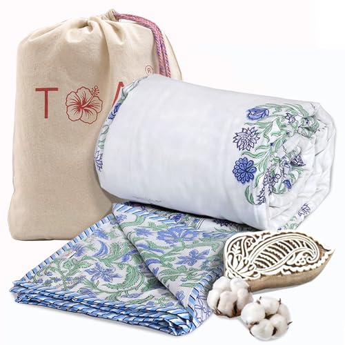 Image of TOAIArt Premium Jaipuri Dohar | AC Blanket Summer Quilt | Hand Block Printed | 3 Layers | Reversible | 150GSM 100% Mulmul Cotton | 100% Cotton Flannel Filling |King 108 inch X 90 inch | Mughal Motif