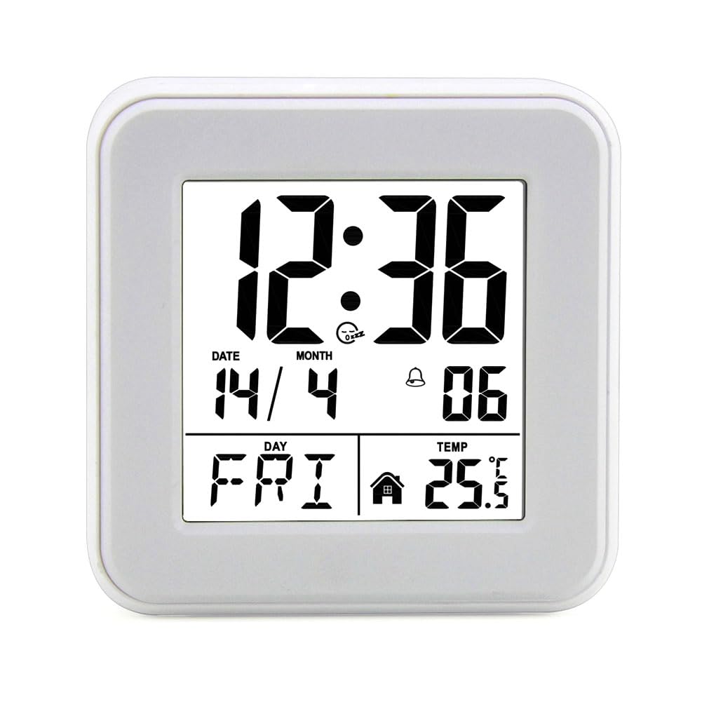 Osmond White Calendar Alarm Clock,Bedside Voice-Activated Clock With Backlight,Clock For The Elderly With Temperature