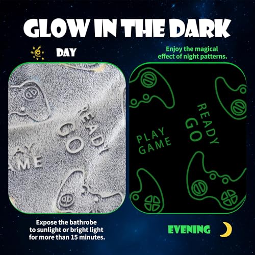 Boys Bathrobe Gift Glow in The Dark Kids Robes for Boys, Soft Fleece Hooded Toddler Boy Robe 3-14 Years3
