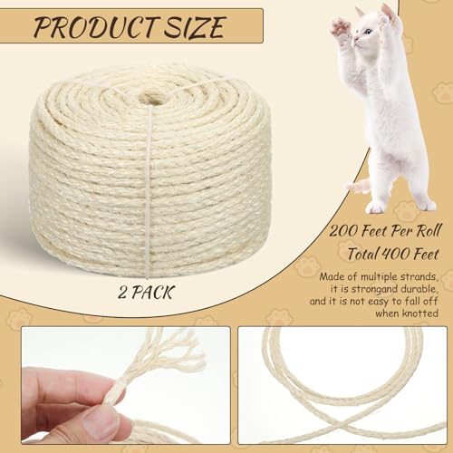 400 pies de cuerda de sisal para rascador de gatos miniatura 2