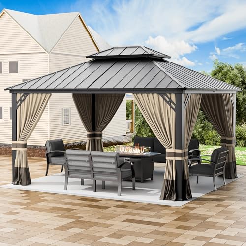 RTDTD 12' x 14' Hardtop Gazebo,Outdoor Aluminum Frame Permanent Pavilion