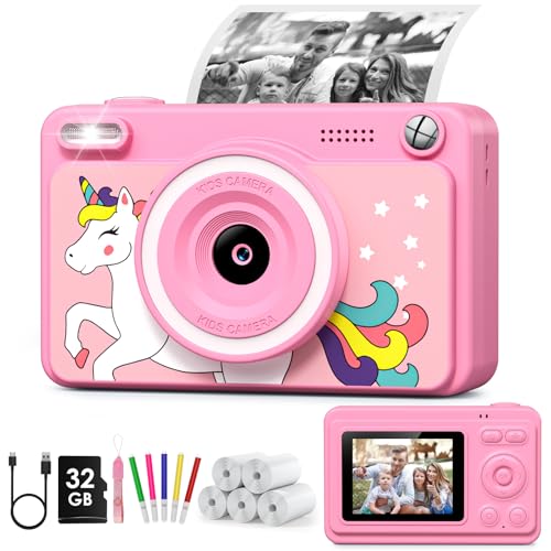 GREENKINDER Camara Fotos Infantil Instantanea,HD/1080P Cámara Instantánea para Niños con Tarjeta de 32GB y 5 Rollos de Papel Térmico,Camara Fotos Infantil Regalos de Juguete para Niños de 3 a 12