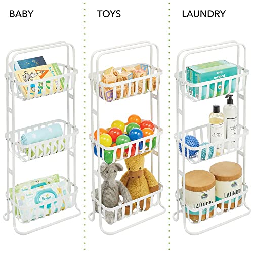 mDesign 3-Tier Vertical Bathroom Floor Stand, Metal Display Storage Organizer Standing Tower Rack with 3 Basket Bins to Hold and Organize Bath Towels, Hand Soap, and Toiletries - Matte White - Thumbnail 3