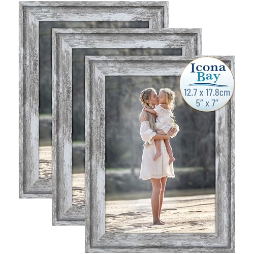 5x7 Azure Gray Picture Frames, Cape Cod Style, Table Top, Wall Mount, Bayou