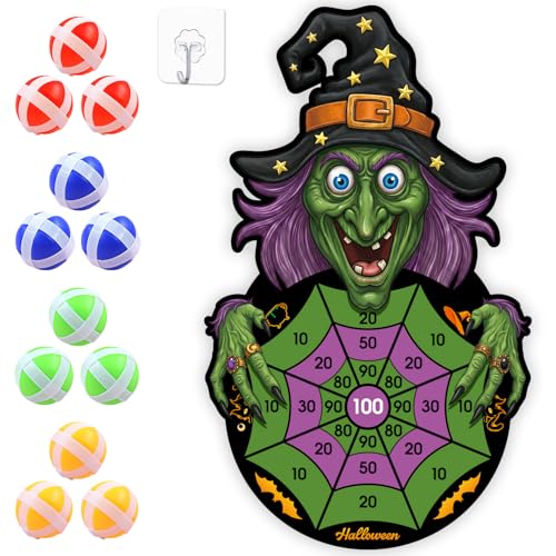 Halloween Games, Halloween Party Supplies Witch Dart Board 12 Sticky Balls