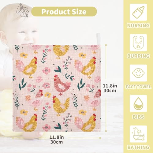 Image of Bolaz Washcloths Set Bathroom Kitchen Wash Cloths Face Towels Wipes Chickens Pink Decorative 12x12 Inch 5 Pack