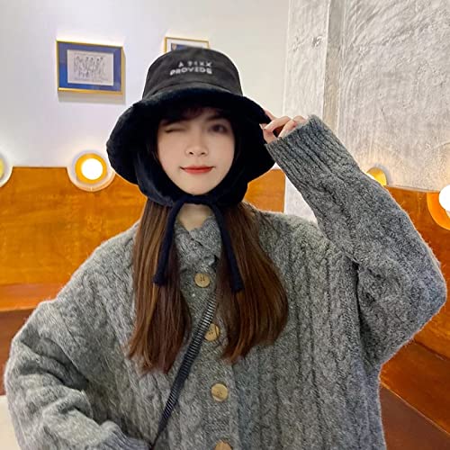 Dsfeoigy Winter Women Thick Bucket Hats With Earmuffs Lamb Warm Ear Protector Fisherman Autumn Plush Velvet Caps (Color : D, Size : One Size) #TOP10