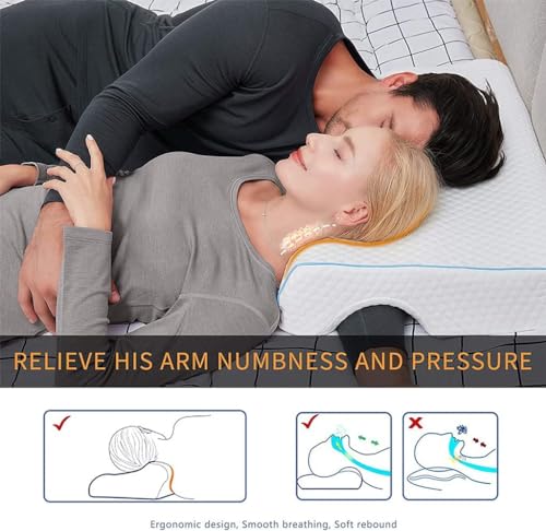 Almohada de espuma viscoelástica para parejas, diseño ergonómico con agujero para el brazo para soporte de cuello y hombro, ideal para personas que duermen de lado