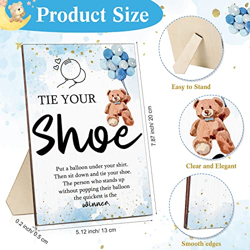 Image of Roowest 51 Pcs Tie Your Shoe Baby Shower Game Sign Wooden Sign Greenery Gift Sets Gender Reveal Party Favors 50 Balloons Latex Balloons for Game Wedding Supplies(Blue,Bear)