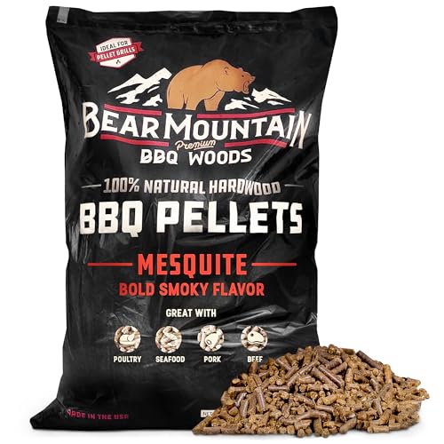 Bear Mountain All Natural Wood Pellets for Smoker, Grill & BBQ, 40 Lbs, Mesquite - Premium Hardwood Barbecue Pellets for Indoor and Outdoor Grilling