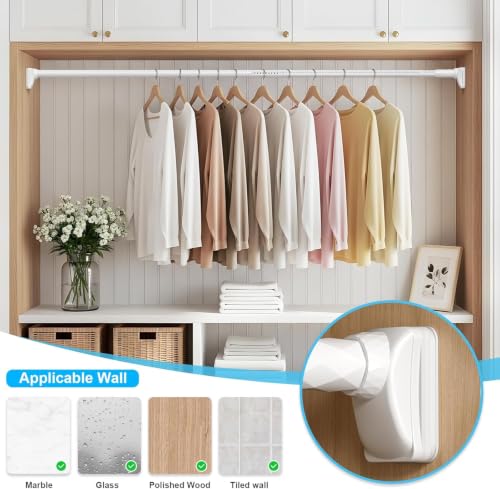Image of White Closet Rods For Hanging Clothes,41-87 In heavy duty tension rod