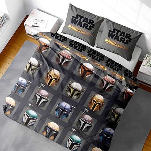 Baby Yoda Mandalorian Single Duvet Cover | Star Wars Mandalorian This is the Way Helmets Design | Officially Licensed Microfibre Reversible Two Sided Design