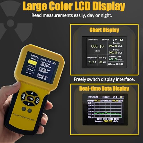 Image of HOLDPEAK Geiger Counter, Rechargeable Nuclear Radiation Detector with LCD Display, Beta, Gamma & X-ray Detection, 5 Measurement Units, Includes Radiation Dosimeter, Humidity, Temperature Monitor