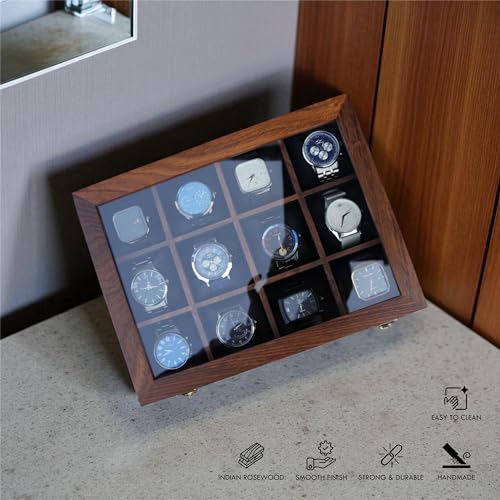 Image of Vintage Wooden Watch Box for Men, Timepiece Storage & Organizer, Watch Display Case, Jewelry Box for Women, Vintage Mens Display Box (12 Grooves (Plain))
