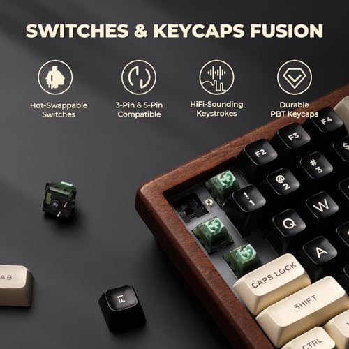 GLENCREAG WK84 USB-C Wired Wooden Mechanical Keyboard, 75% Layout 84 Keys, RGB Backlit, Hot-Swappable Green Switches, QMK/VIA Programmable, for Gaming & Typing by GLENCREAG - Image 3