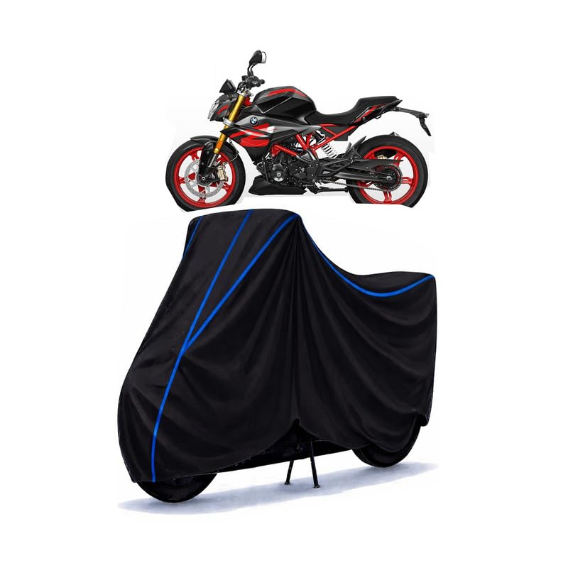 Image of G 310 R Bike Cover Water Resistant Universal Motorcycle Rain | Heavy Duty UV Protection, Dust, Scratch Indoor Outdoor All Weather with Black Blue Piping Elastic