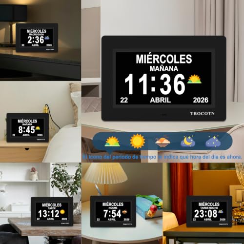 Reloj de demencia de 7 pulgadas que soluciona la confusión de fecha y hora 4