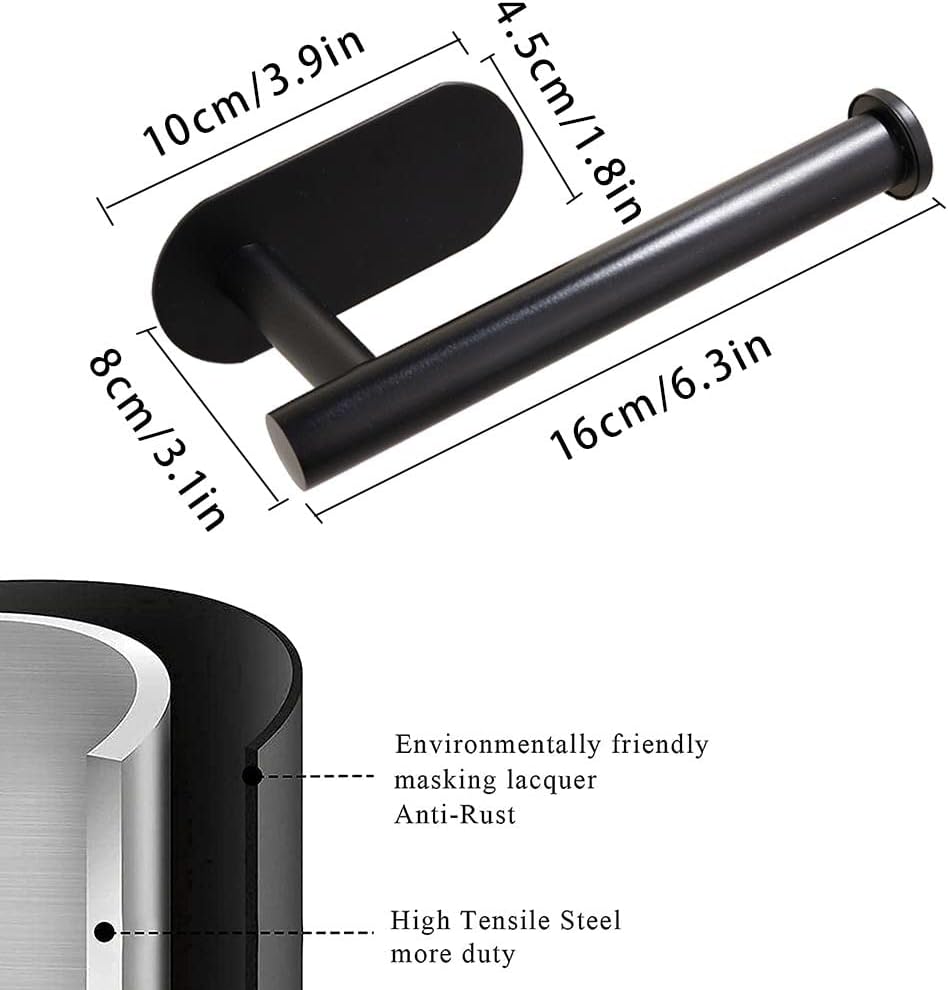 2 Pack-Toilet Paper Holder Self Adhesive Roll Holder Wall Mount for Bathroom and Washroom, No Drilling SUS304 Stainless -Matte Black image 2