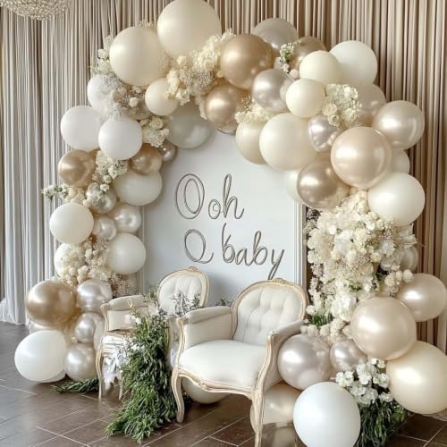 Image of White Balloon Arch Pearl White Balloons Gold Balloon Arch Kit Pearl Sand Balloons Different Size For Wedding Bridal Anniversary Engagement Prom Party Decorations