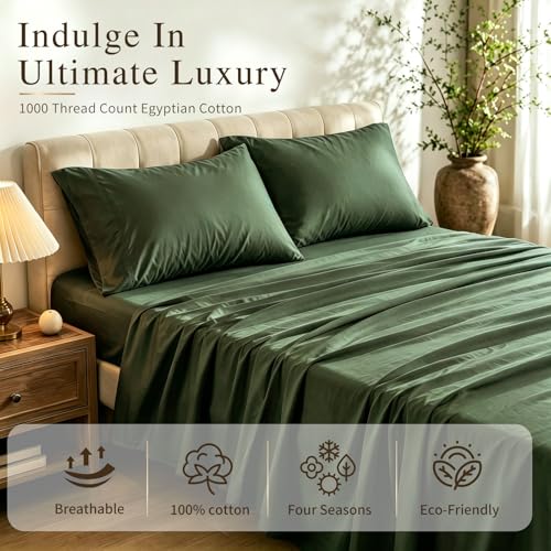 Image of MEISHANG 1000TC Egyptian Cotton Sheets Queen, 18-24 inch Extra Deep Pocket | 1000TC Egyptian Cotton Sheets, Sateen Weave, Ultra Soft & Breathable, OEKO-TEX Certified