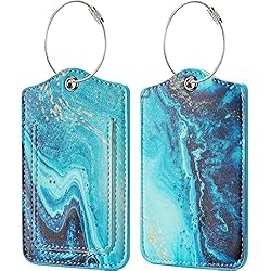 Radar Shop Maletas JOTO 2 Piezas Etiquetas para Equipajes de PU, Luggage Tag con Tarjeta de Nombre con Tapa Identificador de Maleta Maletín Facturada para Viaje -Ola Azul