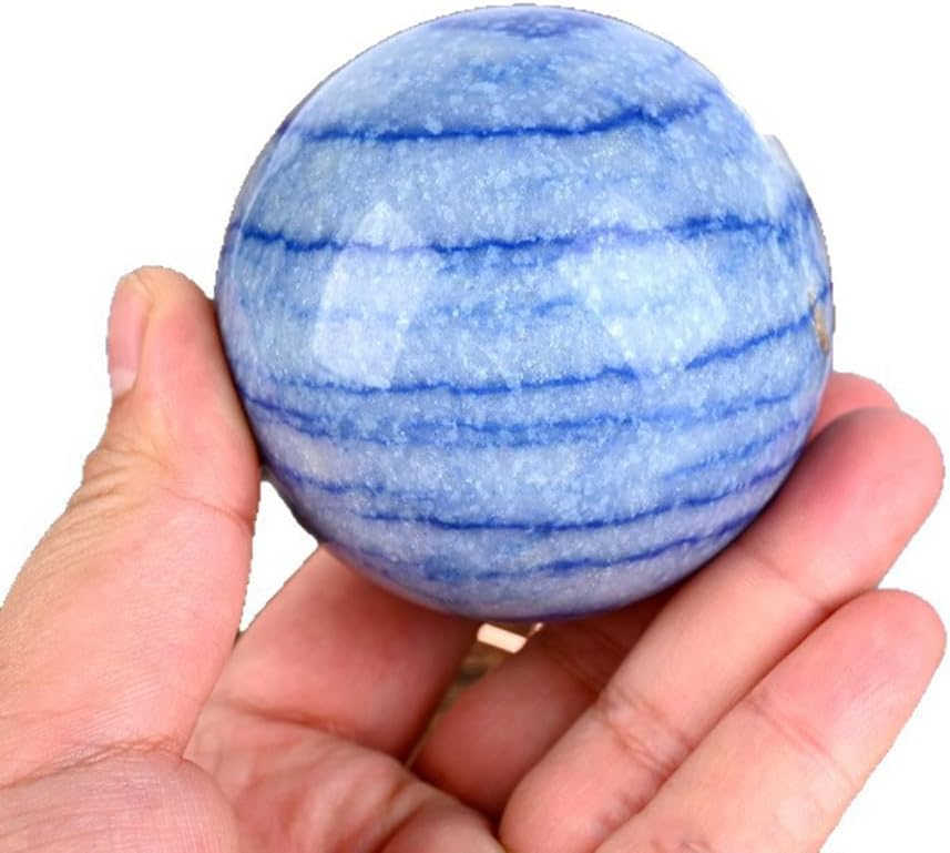 Natural Blue Aventurine Sphere Crystal Ball Polished Genuine Gemstone Orb | Unique Stripes Healing Meditation Stone (Approx 5cm) Feng Shui Decor Home Office Ornament