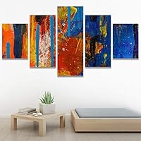 SIGNWIN 5 Panel Canvas Wall Art Modern Art Abstract Brushstroke Closeup Expressionism Expressive Modern Multicolor Oil Painting for Home Decorations Ready to Hang - 60