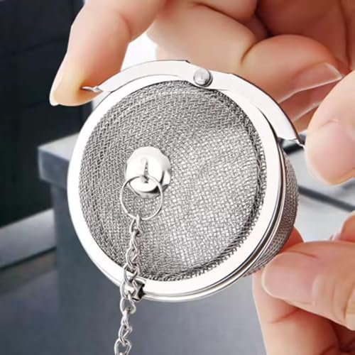 Image of Stainless Steel Tea Infuser for Loose Leaf Brewing | Durable Mesh Strainer With Chain and Hook | Rust-Free Steeper for Herbal, Black Tea Locking Basket (2)