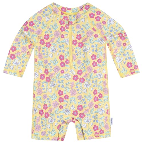 Image of Gerber Baby Girls' & Toddler Long Sleeve One Piece Rashguard Swim Romper