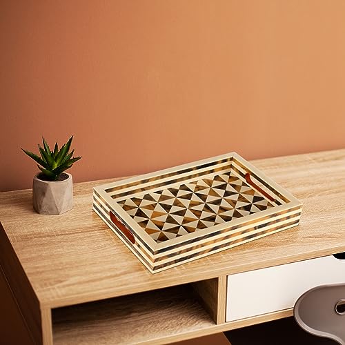Image of Handicrafts Home Handmade Resin Inlay Decorative Ottoman Serving Tray,12x8 | Handmade with Bone Inlay with Built in Handles, Tray for Coffee Table, Centerpiece, Vanity, Boho Home Decor