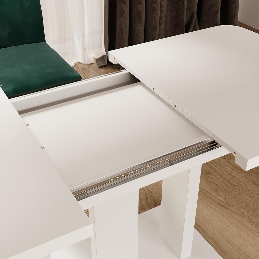 Vicco Esstisch Fenaro, Weiß, 120-160 x 80 cm | 2 Teile, ausziehbar mit Einlegeplatte zur flexiblen Tischverlängerung
