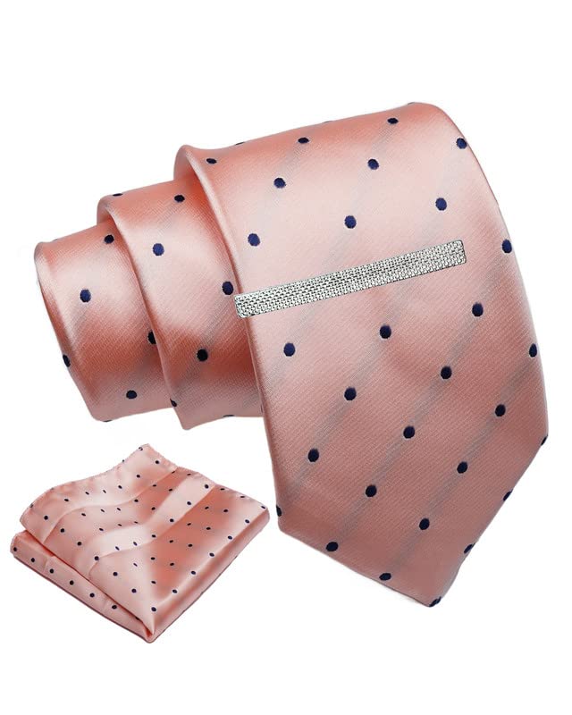 AxlonTie for Men – Checkered Silk Neck Ties Set with Cufflinks Flower Pin, Pocket Square & Black Gift Box, Combo Necktie Sets for Office Wear, Formal Suits & Weddings (Peach, AXNW44)