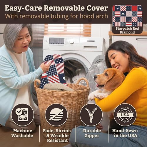 Image of Snoozer Cozy Cave Dog Bed, Round Covered Dog Bed, Starpatch Red Diamond (S)