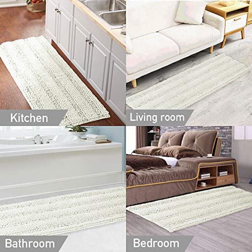 Turquoize Bath Rug Runner Chenille Bath Rugs For Bathroom Non Slip Bathroom Rug Bath Mat Soft Water Absorbent Thick Shaggy Floor Mats Shag Area Rug For Bathroom, 47 Inch By 17 Inch, Cream #TOP5