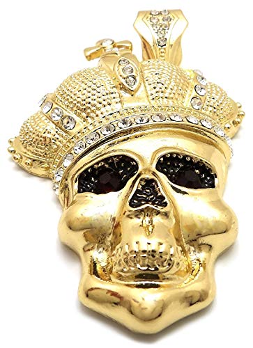 GWOOD Skull and Crown Pendant Ruby Red Eyes Gold Color with Silver Clear Crystal Rhinestones2