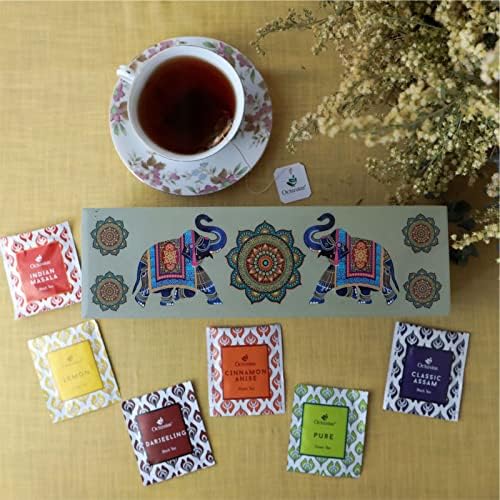 Octavius Elephant Wooden Tea Gift Box - 60 Tea Bags | Assortment Of Fine Black & Green Tea | Premium Wooden Gift Box