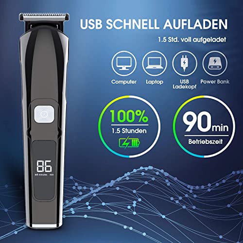 Foto von VESSTT Haarschneider Barttrimmer Nasenhaartrimmer Körperhaartrimmer 11in1 Elektrischer Rasierer Herren, mit Akku 6 Scherkopf USB Schnellaufladung Batterie- und Strombetrieb, für Männer Kopf Nasen O