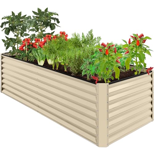 Best Choice Products 8x4x2ft Outdoor Metal Raised Garden Bed, Deep Root Planter Box for Vegetables, Herbs & Flowers, 478-Gallon Capacity, 100% Non Toxic Materials - Beige