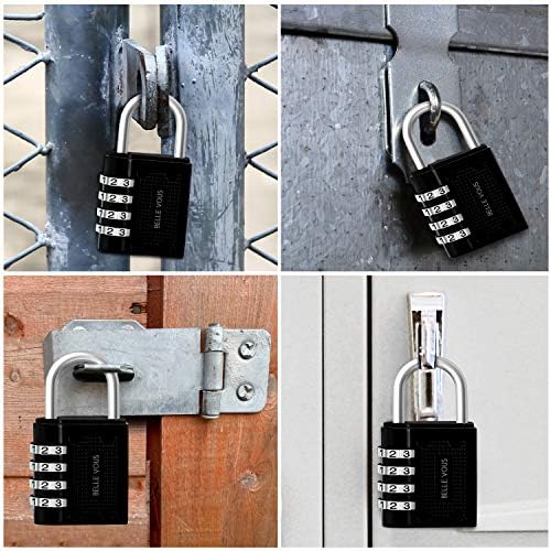 Belle Vous Black 4 Digit Combination Shackle Padlock (4 Pack) - 4.8 x 4 x 1.6cm/ 1.88 x 1.57 x 0.62 inches - Heavy Duty Waterproof Indoor/Outdoor Security Lock for Gym & School Locker, Fence & Gates