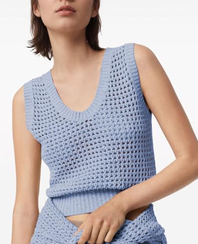 Women Crochet Sweater Vest Casual Sequin Sleeveless Pullover Knit Tank Tops Trendy Hollow Out Knitwear Clothes3