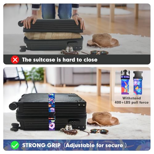 Image of Luggage Straps for Suitcases, Eye-catching Suitcase Strap, Adjustable Travel Belt Accessories Luggage Connector Identifiers Over Handle with Buckle,Suitcase Straps to Hold Suitcases Together (Blue)