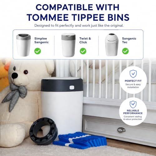 8-Pack (80m) Nappy Bin Refill Bags compatible with Tommee Tippee Twist & Click Refill - Max Odor Lock and Germ Protection, Newborn Baby Diaper Pail Liner, Cassette not included (10m each) - Image 3