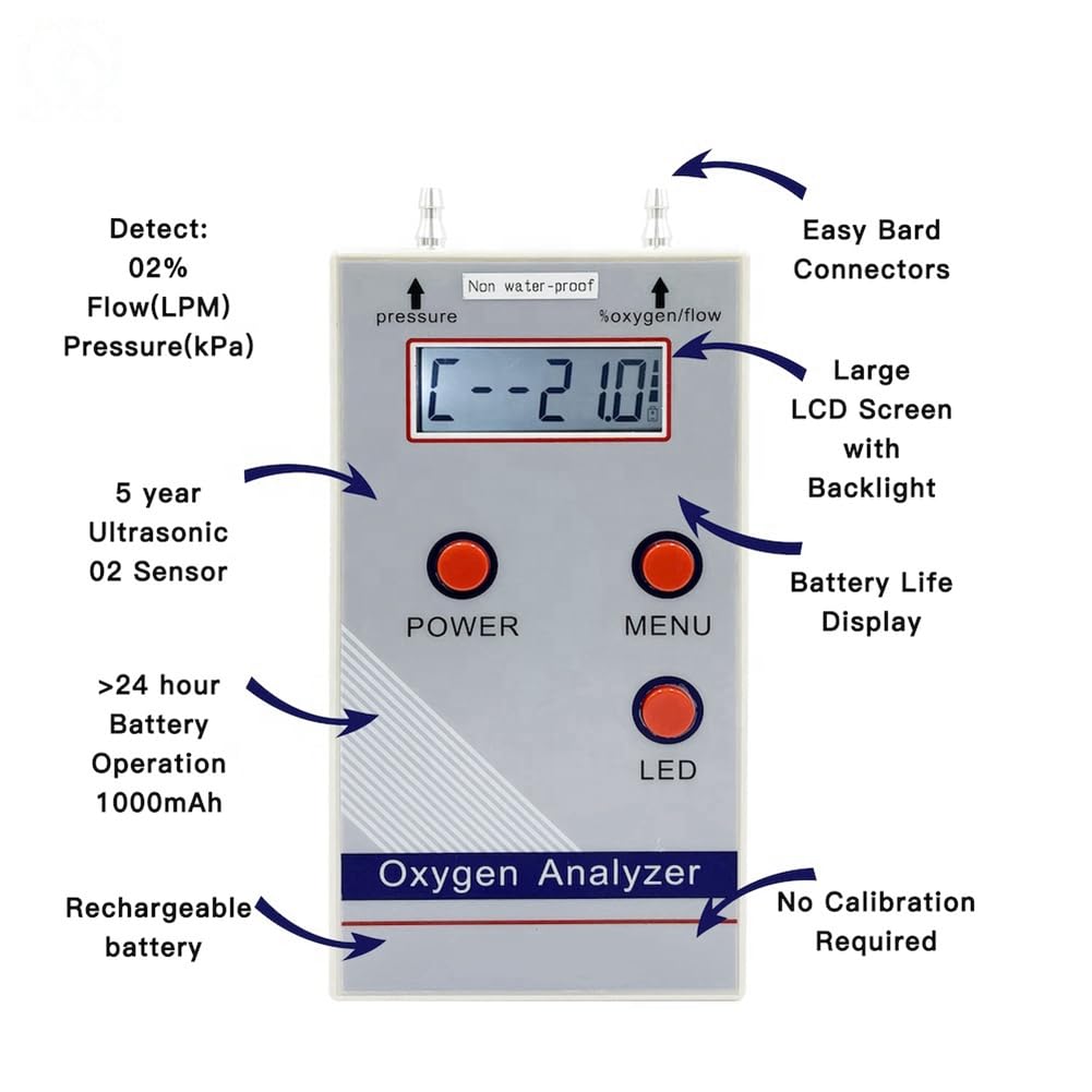 Analizador de Oxígeno Portátil Profesional, Medidor de Concentración de Oxígeno O2, Detector de Flujo y Presión, Detector de Gas.