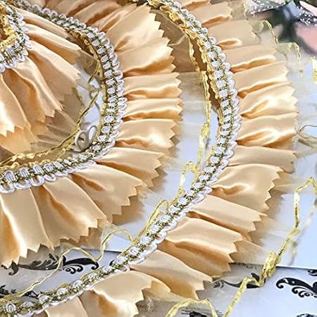 Amazon フリルレース リボン 手芸 幅広 チュールレース プリーツ ゴールド 手作り 飾り 素材 装飾 チュールリボン ダンス バレエ衣装 チュチュ リボン 通販