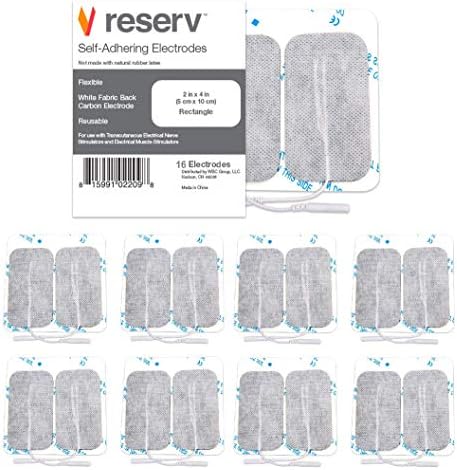 reserv 2" x 4" Rectangle Premium Re-Usable Self Adhesive Electrode Pads for TENS/EMS Unit, Fabric Backed Pads with Premium Gel (White Cloth and Latex Free)(16 Electrodes)