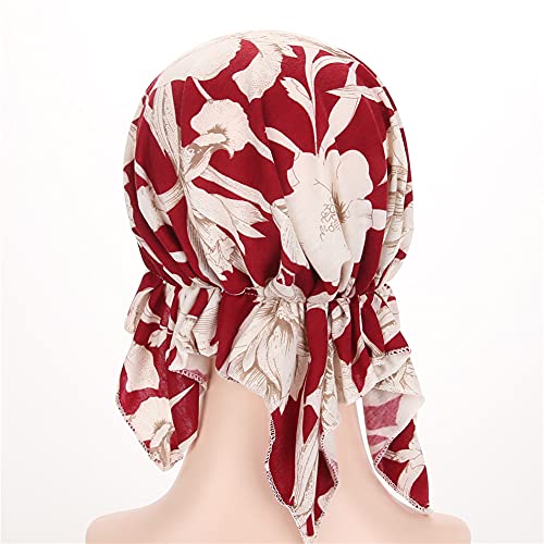Image of beauty YFJH Women Stretch Cotton Print Sleep Turban Hat Headwear Scarf Chemo Beanie Cap for Cancer Hair Loss