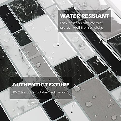 10-Sheet Peel And Stick Backsplash Tiles 12"X12" Self-Adhesive Tile Sticker For Kitchen Bathroom, White Black Marble #TOP1